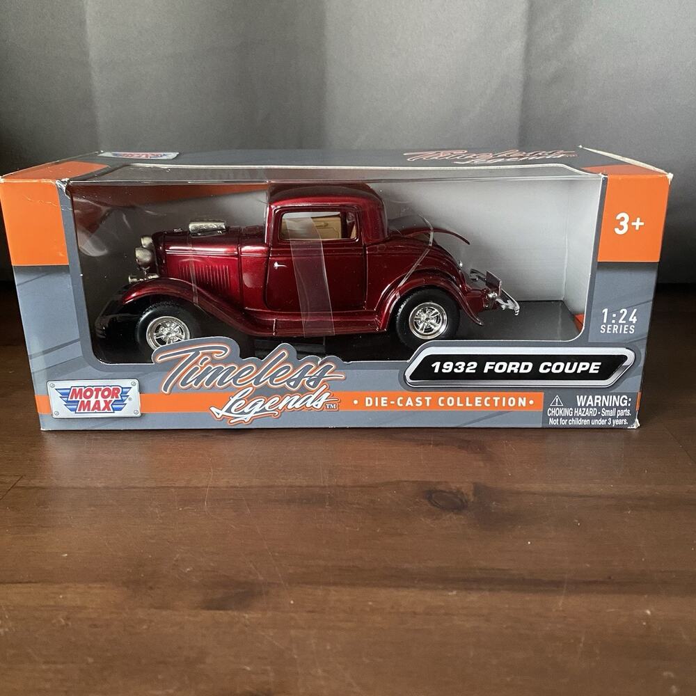 1932 Ford Coupe Maroon Burgundy Diecast Model Car 1/24 Scale Motormax